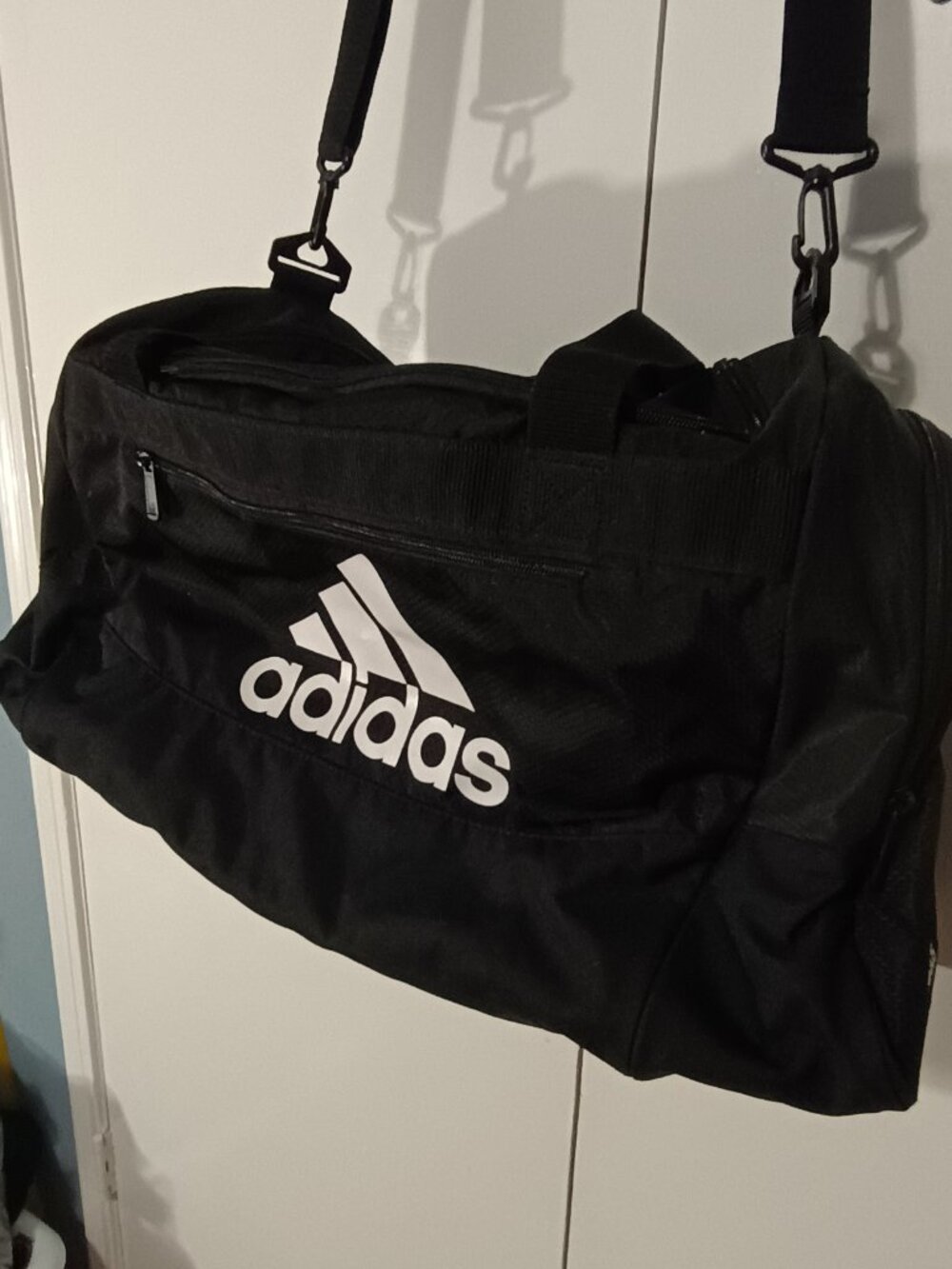 adidas Black Performance Duffel Gym Travel Bag Shoulder Strap Zip Pockets - Picture 5 of 8